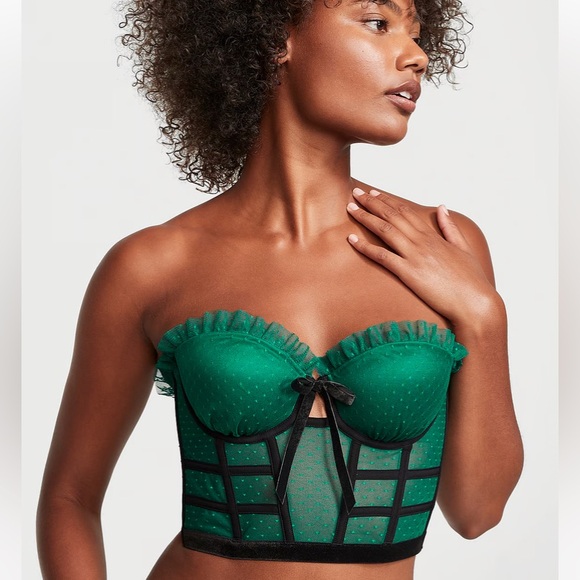 Victoria's Secret Tops - ✨Victoria’s Secret mesh & velvet long line bra top corset bustier sz 32C NWT